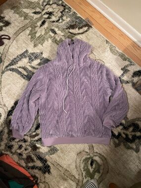 Plush Lavender Cable-Texture Hoodie